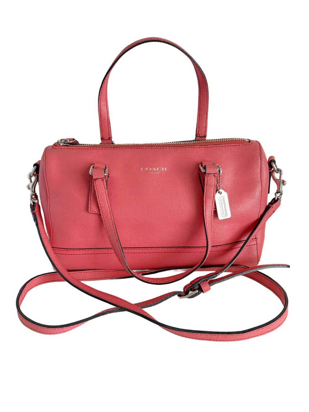 Coach Legacy Saffiano Leather Mini Satchel Coral Pink 49392 Crossbody EUC Strap